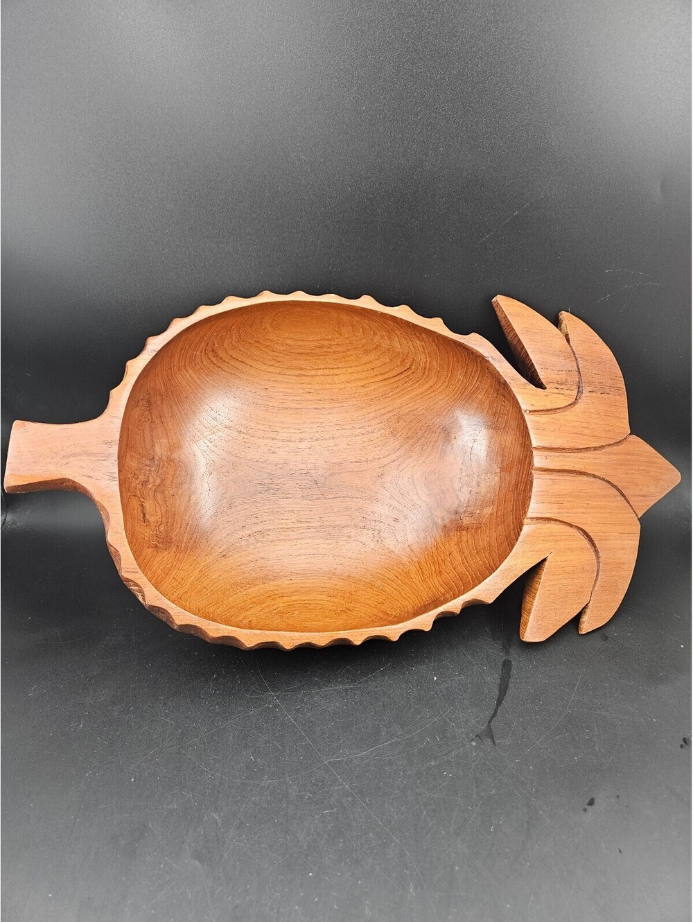 Vintage Hand Carved Wooden Pineapple Bowl Mid-Century Tropical Tiki Decor